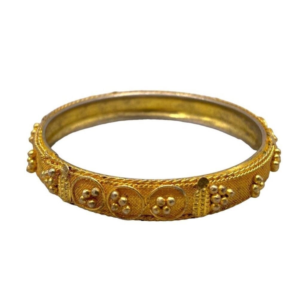 10k Gold Plated Beaded Textured Bangle Bracelet Ethnic Cultural Traditional